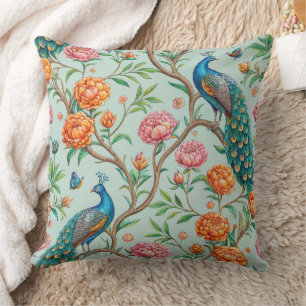Coussin Motif d'oiseaux floraux sur fond menthe (10)