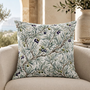 Coussin Motif d'olive de campagne française à l'aquarelle