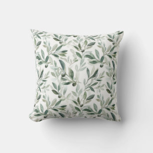Coussin Motif d'olive de campagne française aquarelle vert