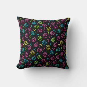 Coussin motif Doodle Noir et Néon des années 80/90