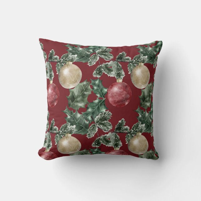 Coussin Motif d'ornements d'aquarelle de Noël (Recto)