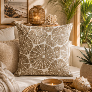 Coussin Motif d'oursin à l'aquarelle - Brun Terreux Blanc