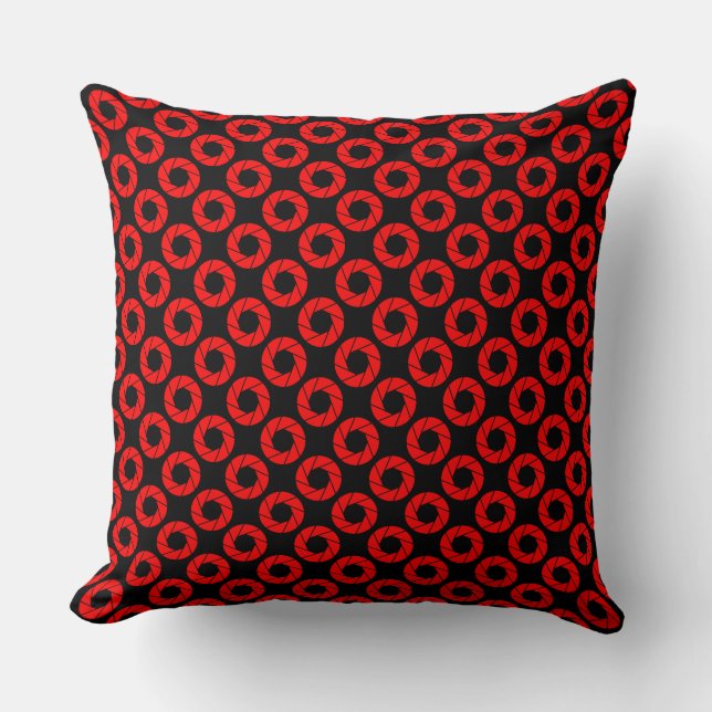 Coussin Motif d'ouverture - Rouge sur noir (Recto)