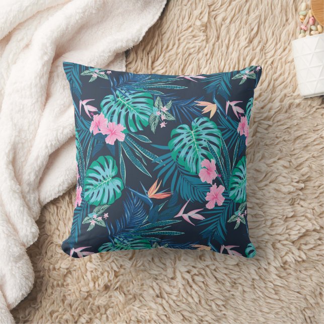 Coussin Motif du Jardin des Fleurs Tropicales Bleues (Couverture)
