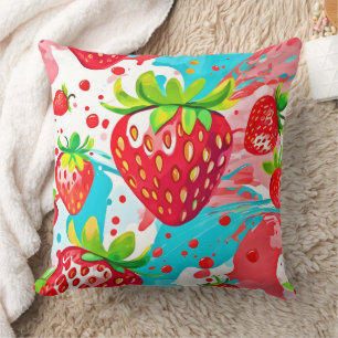 Coussin Motif Éclaboussure de Fraise
