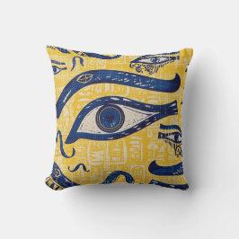 Coussin Motif égyptien jaune et bleu - Oeil de Horus