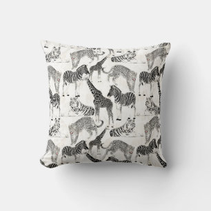 Coussin Motif élégant Black and White Jungle Animaux