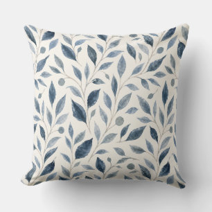 Coussin Motif élégant de feuilles à l'aquarelle bleue