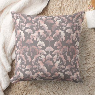 Coussin Motif élégant de ginkgo noir rose