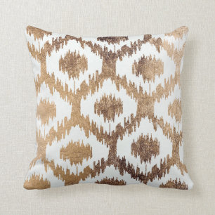 Coussin Motif élégant d'ikat en laiton blanc moderne d'o