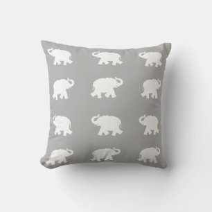 Coussin Motif éléphant blanc sur gris clair