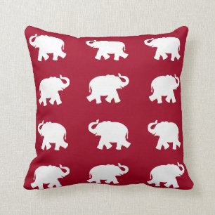 Coussin Motif éléphant blanc sur rouge bordeaux