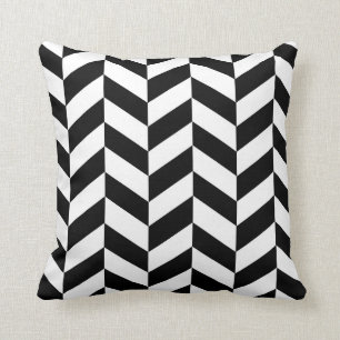 Coussin motif en arête de poisson noir et blanc élégant