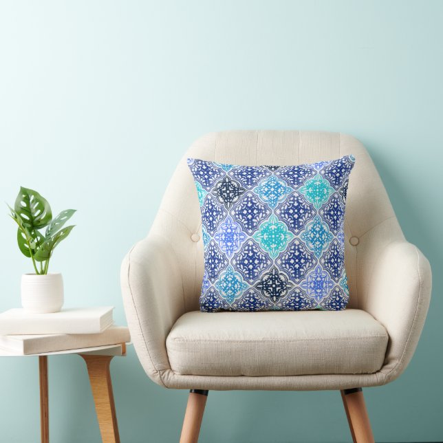 Coussin Motif en carrelage marocain peint en bleu (Chaise)