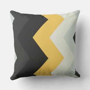 Coussin motif en chevron gris, blanc et jaune