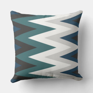 Coussin motif en chevron gris, turquoise et blanc