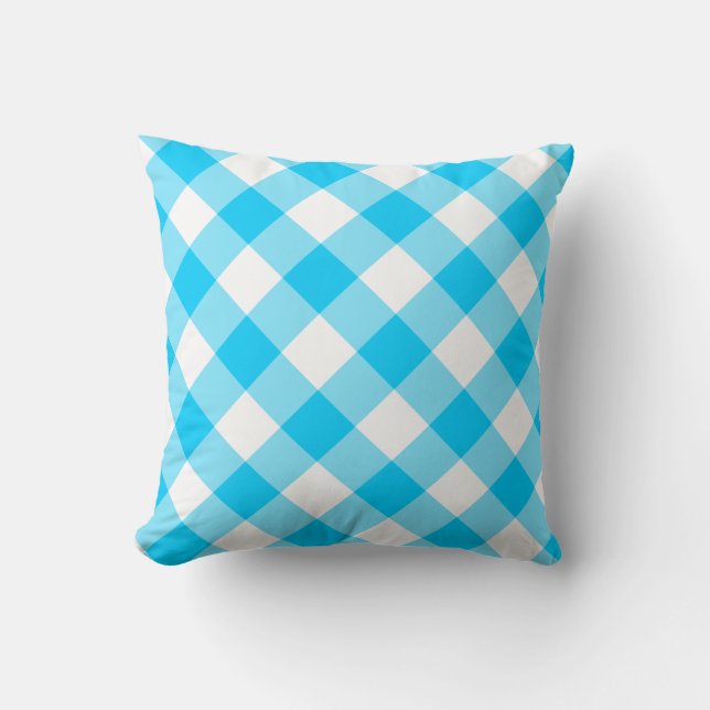 Coussin Motif en diagonale bleu et blanc Aqua En vichy (Recto)