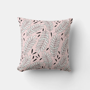 Coussin Motif en feuille noir et blanc avec arrière - plan