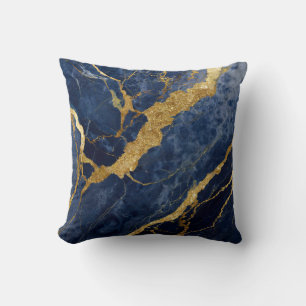 Coussin Motif en marbre bleu avec or
