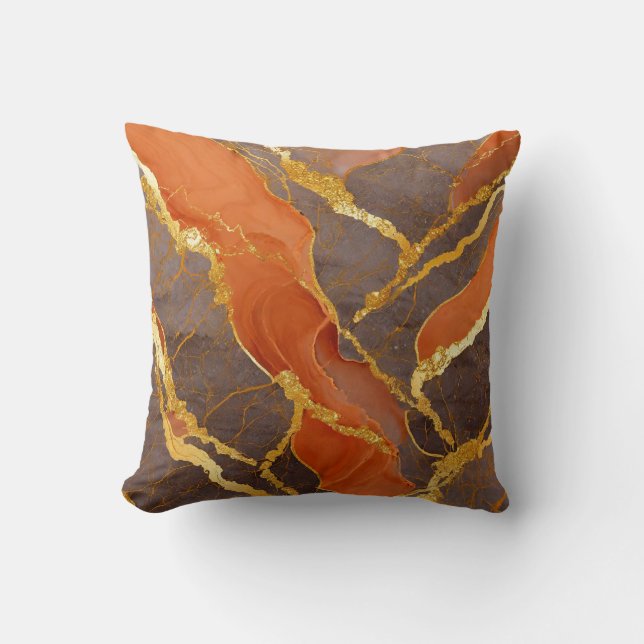 Coussin Motif en marbre orange avec or (Recto)