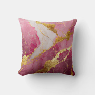 Coussin Motif en marbre rose avec or