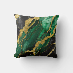 Coussin Motif en marbre vert avec or