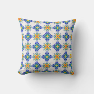 Coussin Motif en mosaïque blanche orange bleu vert