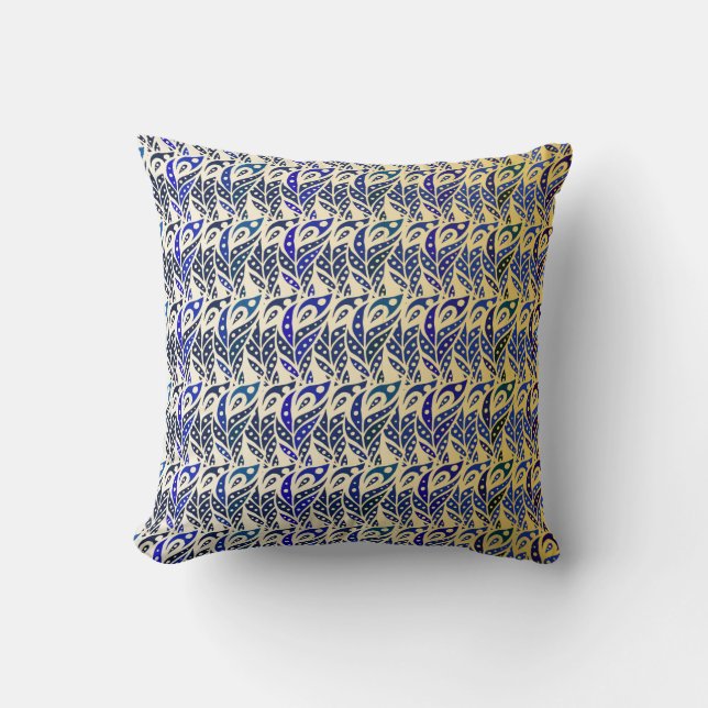 Coussin Motif en plumes de paon bleu et or (Recto)