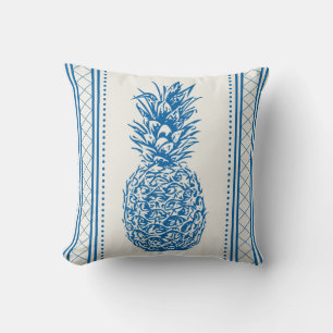 Coussin Motif en silhouette d'ananas bleu et blanc