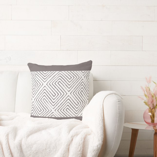 Coussin Motif en tissu d'argile gris et blanc africain (Canapé)