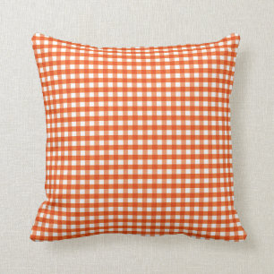 Coussin Motif En vichy orange et blanc
