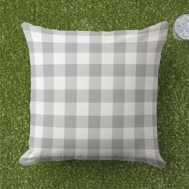 Coussin Motif En vichy plaid gris et blanc (Herbe)