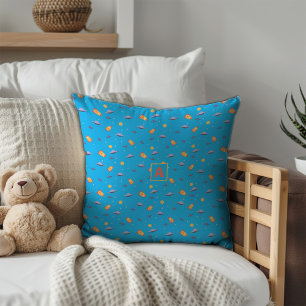 Coussin Motif espace lavande orange turquoise initial