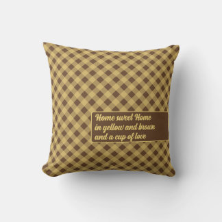 Coussin Motif et texte Gingham jaune marron