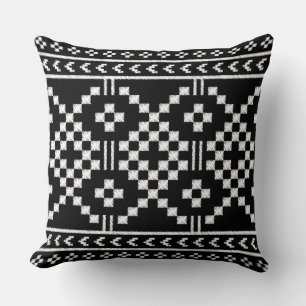 Coussin Motif ethnique tendance noir et blanc géométrique