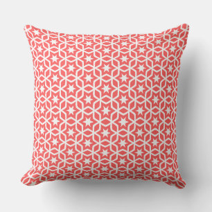 Coussin Motif étoile corail et treillis blanc