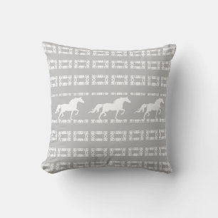 Coussin Motif étoilé élégant & chevaux en gris & blanc