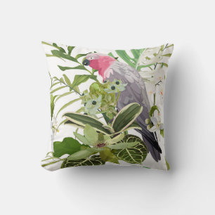 Coussin Motif exotique tropicale avec perroquet et fleurs
