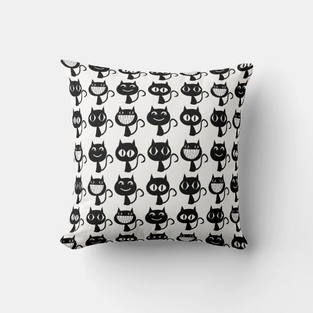 Coussin Motif Expressions de chats noirs mignons (Recto)