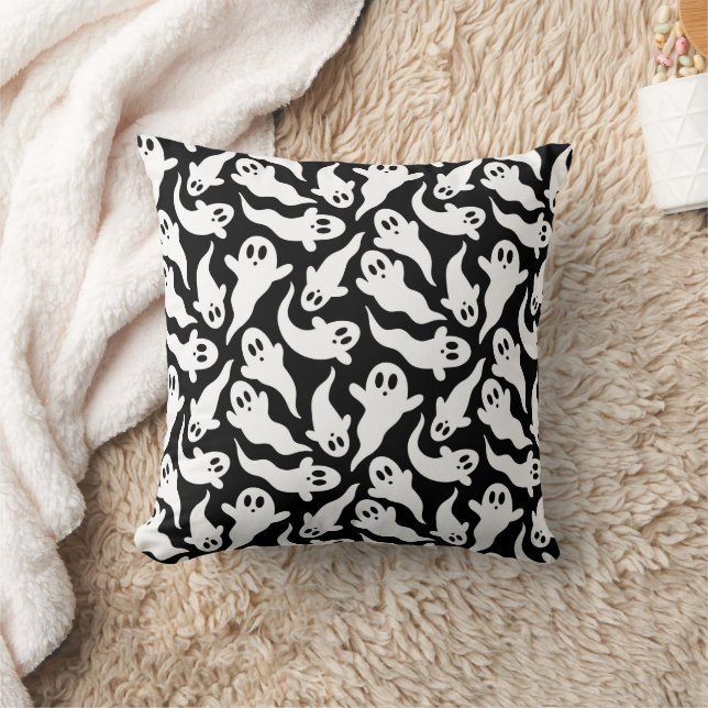 Coussin Motif fantôme d'Halloween noir et blanc (Couverture)