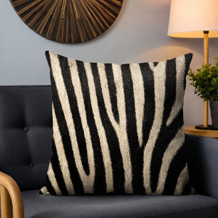 Coussin Motif Faux Fourrure Zèbre Noir Blanc