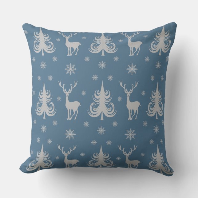 Coussin Motif Festif Blue Christmas Deer (Recto)