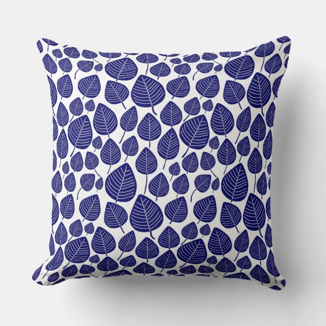 Coussin Motif feuille 02 - Marine noire sur blanc (Recto)