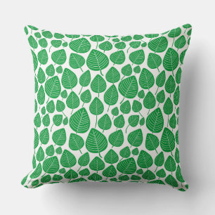 Coussin Motif feuille 02 - Vert herbe sur blanc