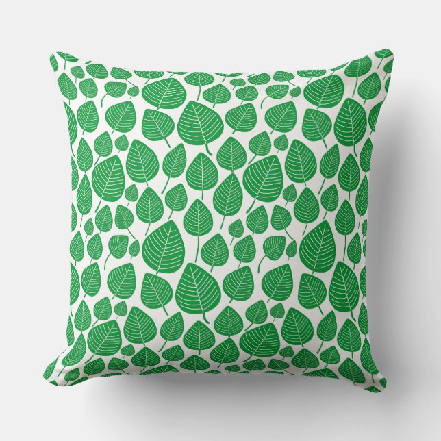 Coussin Motif feuille 02 - Vert herbe sur blanc (Recto)