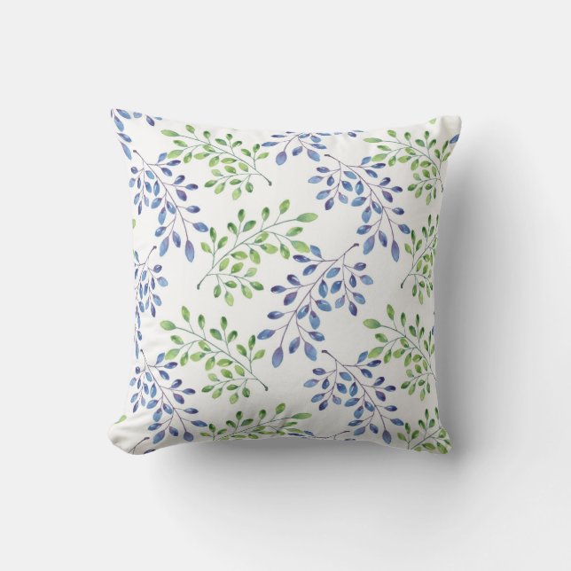 Coussin Motif Feuille bleu et vert (Recto)