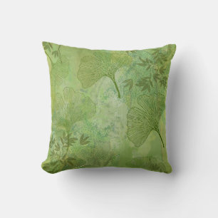 Coussin Motif Feuille Ginkgo et Bambou en vert