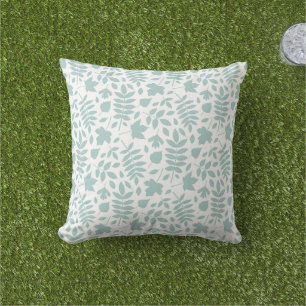 Coussin Motif Feuille perdu Turquoise sur blanc