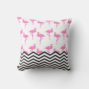 Coussin Motif flamant rose avec rayures chevron