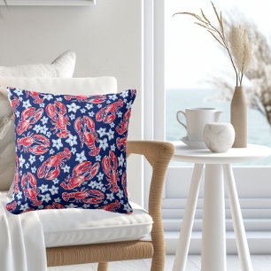 Coussin Motif Fleur de Homard Prépa Rouge Marine 
